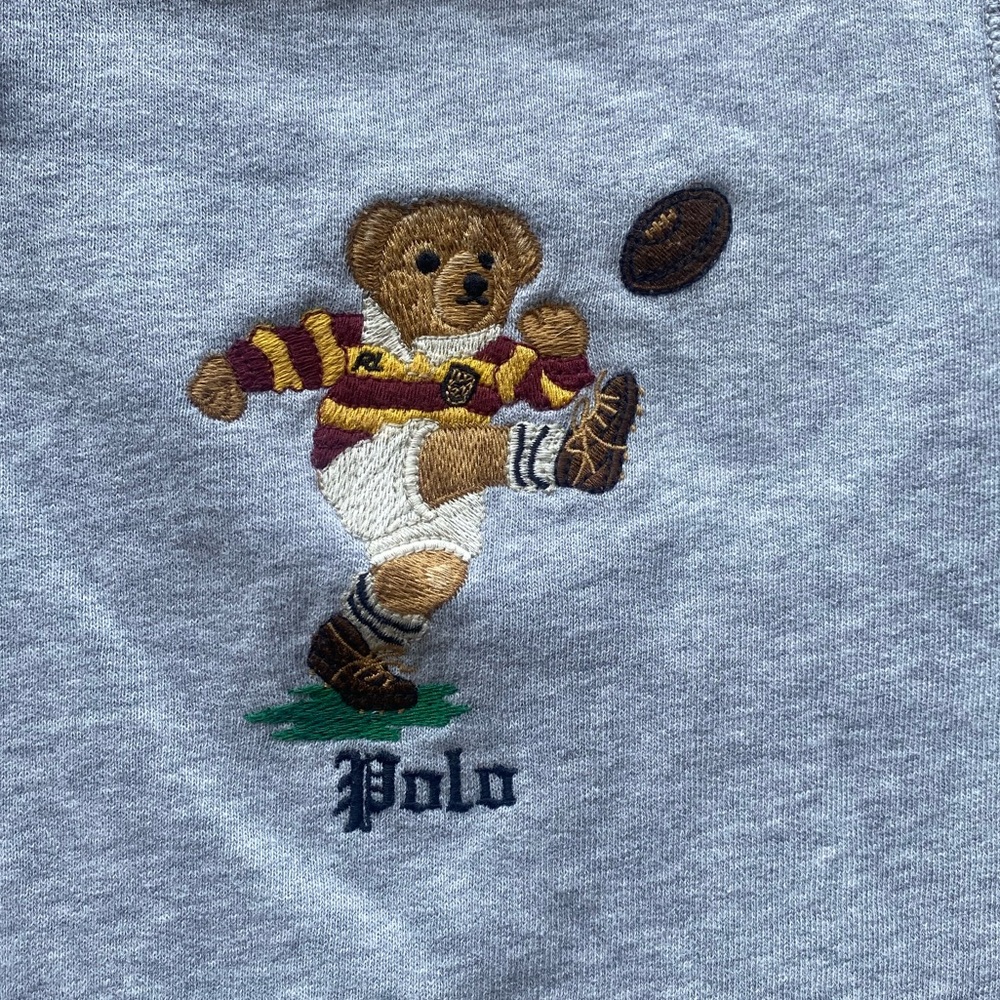 Ralph Lauren Grey Sweatshirt with Embroidered Rugby Bear in Maroon & Gold